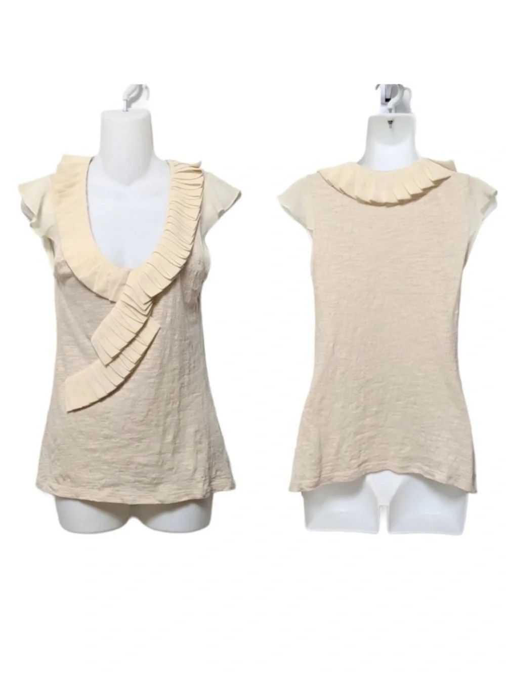 Anthropologie DELETTA Trickle Down Ruffle Pleated Sleeveless Top S
